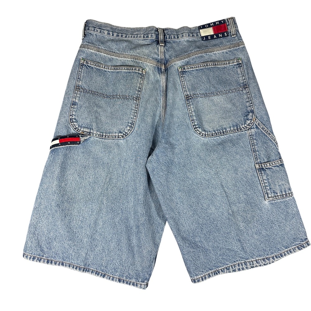 Vintage 90s Baggy Wide Leg Tommy Jeans Carpenter Shorts Light Wash Size 35